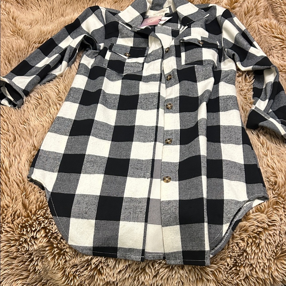 Black and Cream Plaid Shirt